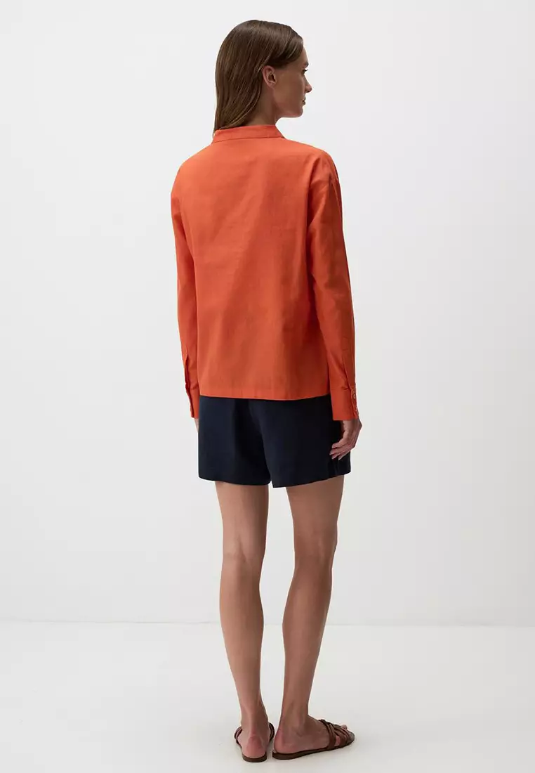 Jimmy Key Jimmy Key Orange V-Neck Long Sleeve Linen Shirt